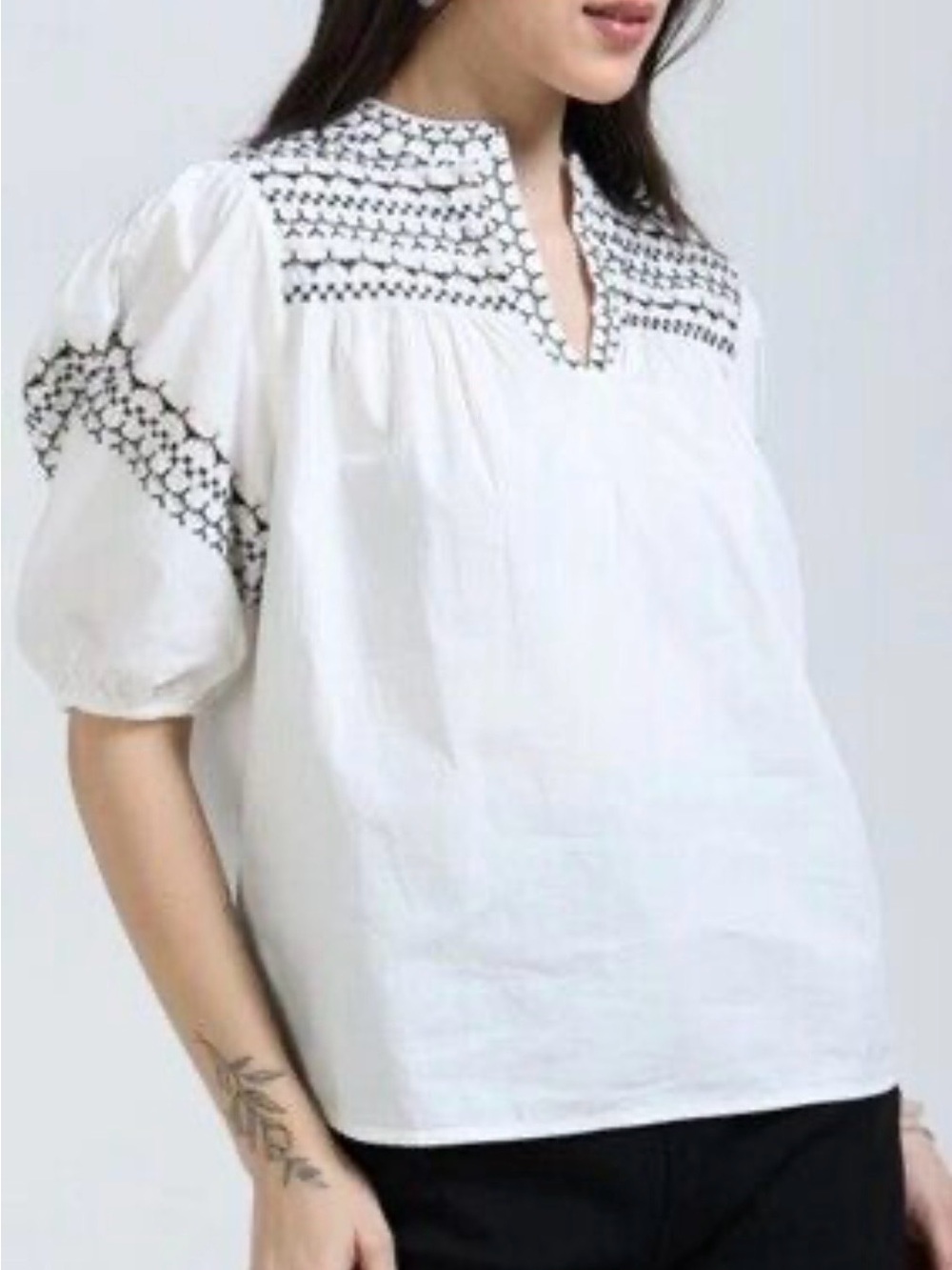 Embroidered White Puff-SleeveTop
